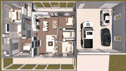 Overhead First Floor for House Plan #1776-00164