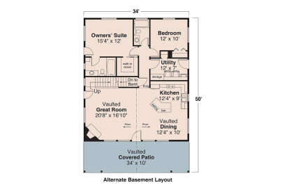 Main Floor w/ Basement Stairs Location for House Plan #035-01164
