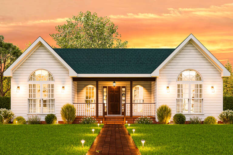 House Plan House Plan #33694 Front Elevation at Dusk