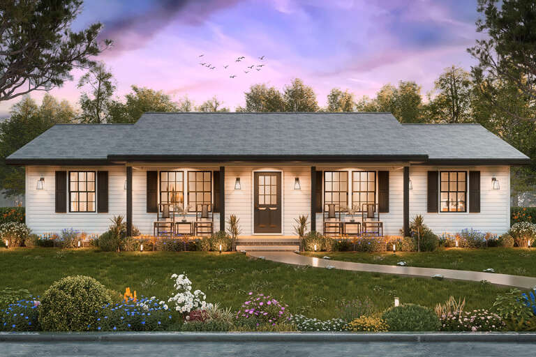 House Plan House Plan #33714 Front Elevation at Dusk