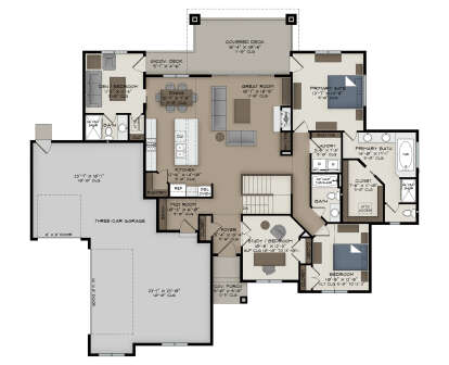 Main Floor w/ Basement Stairs Location for House Plan #5387-00009