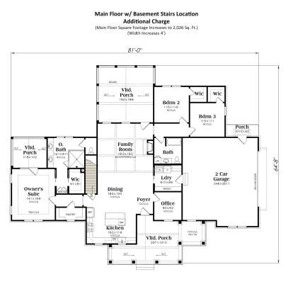 Main Floor w/ Basement Stairs Location for House Plan #009-00456