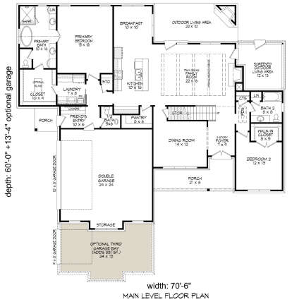 Main Floor w/ Optional 3 Car Garage for House Plan #940-01334