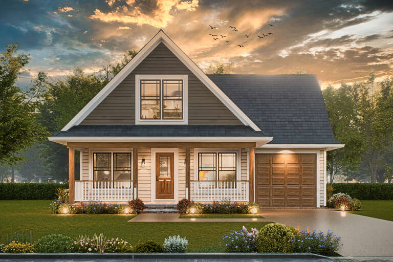 House Plan House Plan #33770 Front Elevation at Dusk