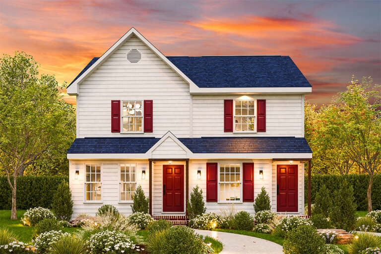 House Plan House Plan #33771 Front Elevation at Dusk