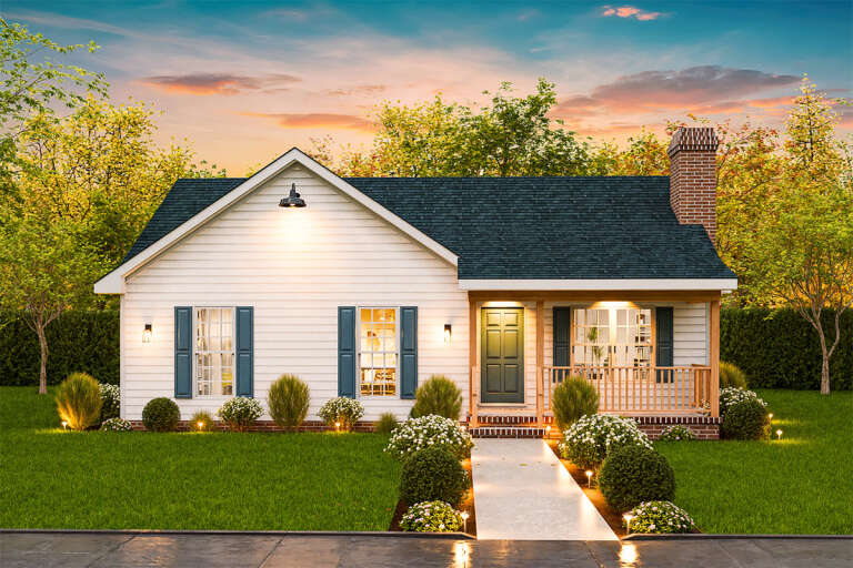 House Plan House Plan #33776 Front Elevation at Dusk