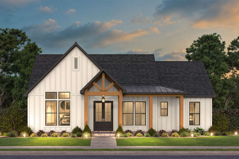 House Plan House Plan #33778 Front Elevation at Dusk