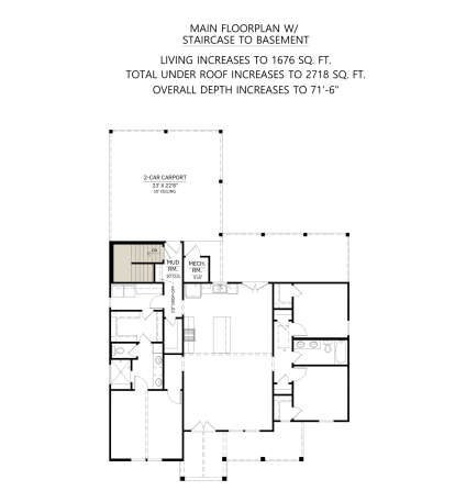 Main Floor w/ Basement Stairs Location for House Plan #4534-00143