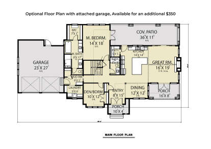Main Floor w/ Basement Stairs Location for House Plan #2464-00164