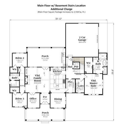 Main Floor w/ Basement Stairs Location for House Plan #009-00459