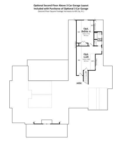 Second Floor w/ 3 Car Garage Option for House Plan #009-00459