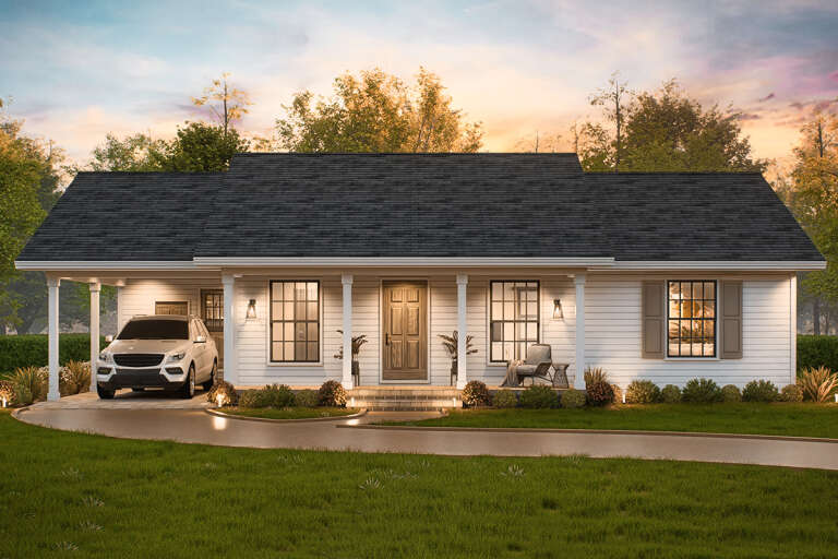 House Plan House Plan #33852 Front Elevation at Dusk