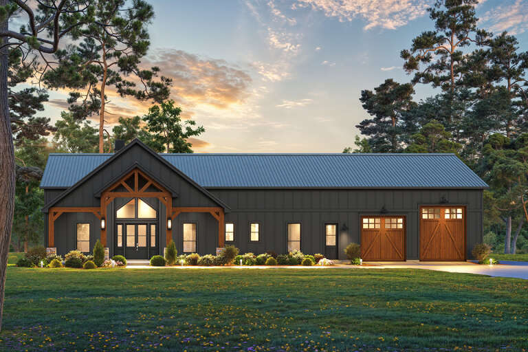 House Plan House Plan #33859 Front Elevation at Dusk