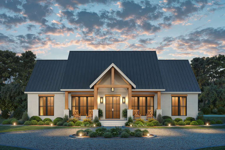 House Plan House Plan #33869 Front Elevation at Dusk