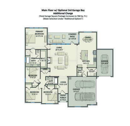 Main Floor w/ Optional 3rd Garage Bay for House Plan #3571-00040