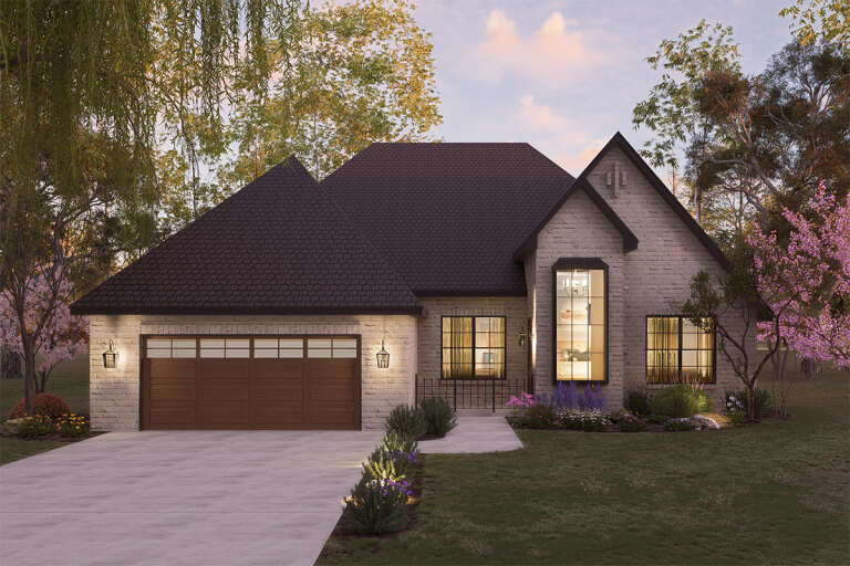 House Plan House Plan #33882 Front Elevation at Dusk
