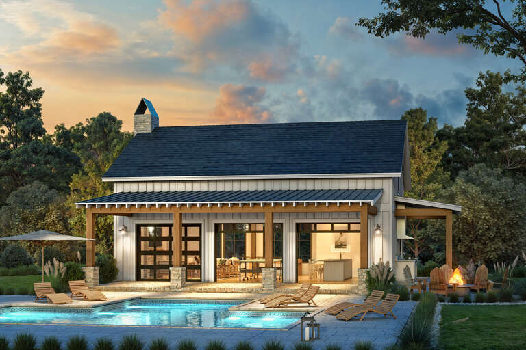 House Plan House Plan #33883 Angled Front Elevation at Dusk