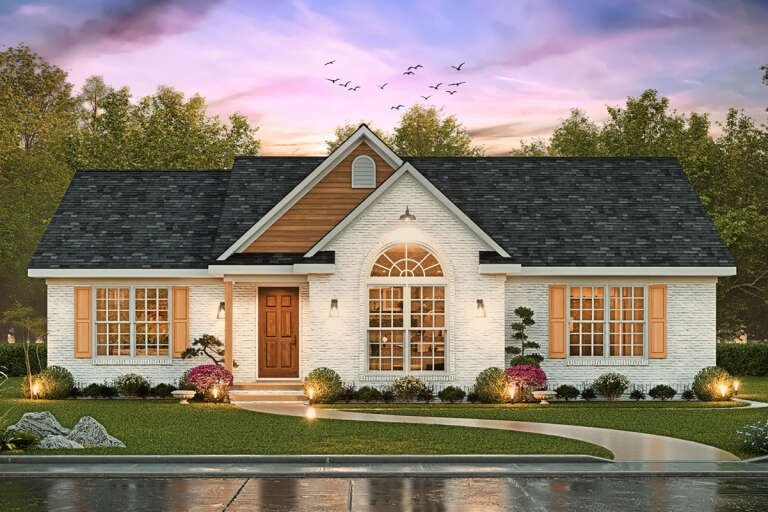House Plan House Plan #33886 Front Elevation at Dusk