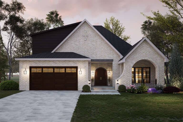 House Plan House Plan #33897 Front Elevation at Dusk