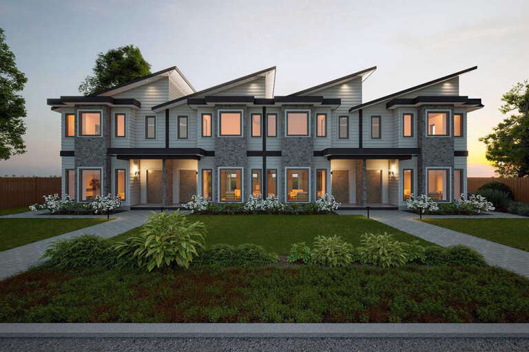 House Plan House Plan #33931 Front Elevation at Dusk