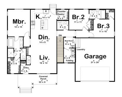 Main Floor w/ Basement Stairs Location for House Plan #963-01177