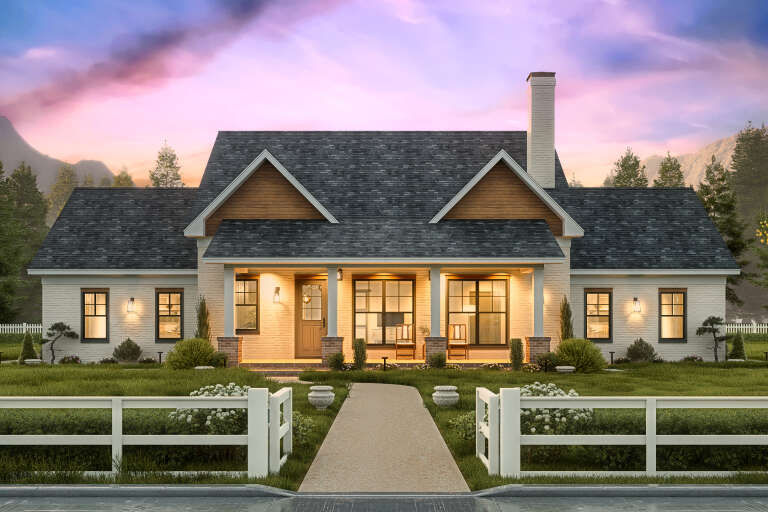 House Plan House Plan #33992 Front Elevation at Dusk