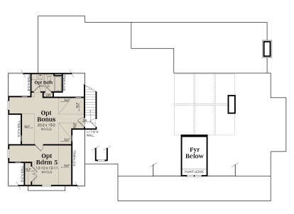 Optional second floor with bonus room, optional bath, optional 5th bedroom, and plant ledge. House Plan # 009-00464 Optional Second Floor Floor Plan Drawing by America's Best House Plans, Inc.