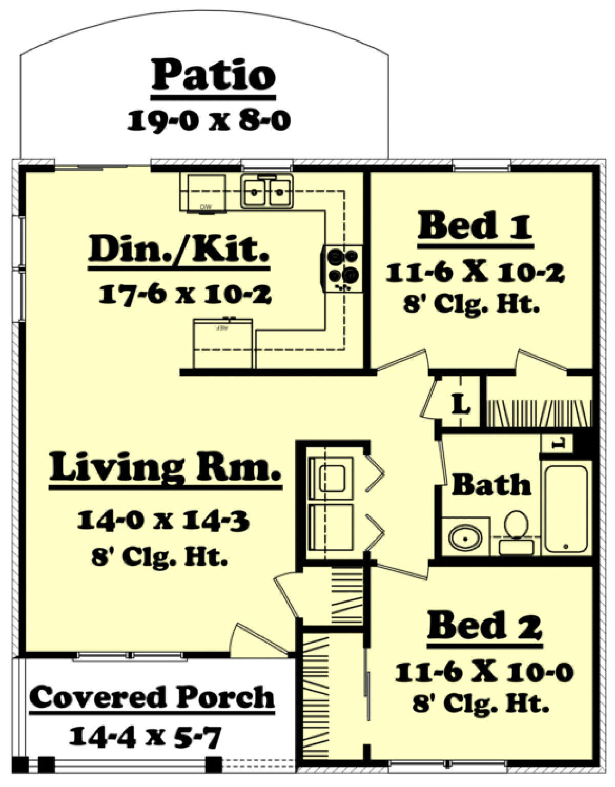 Small Plan 850 Square Feet, 2 Bedrooms, 1 Bathroom 041