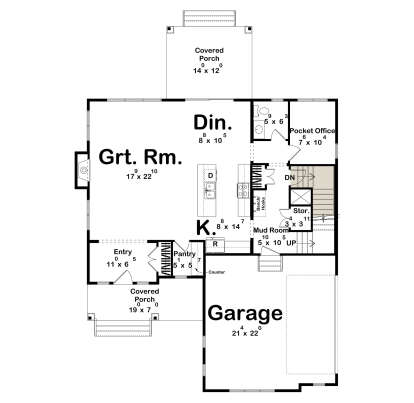 Main Floor w/ Basement Stairs Location for House Plan #963-01181