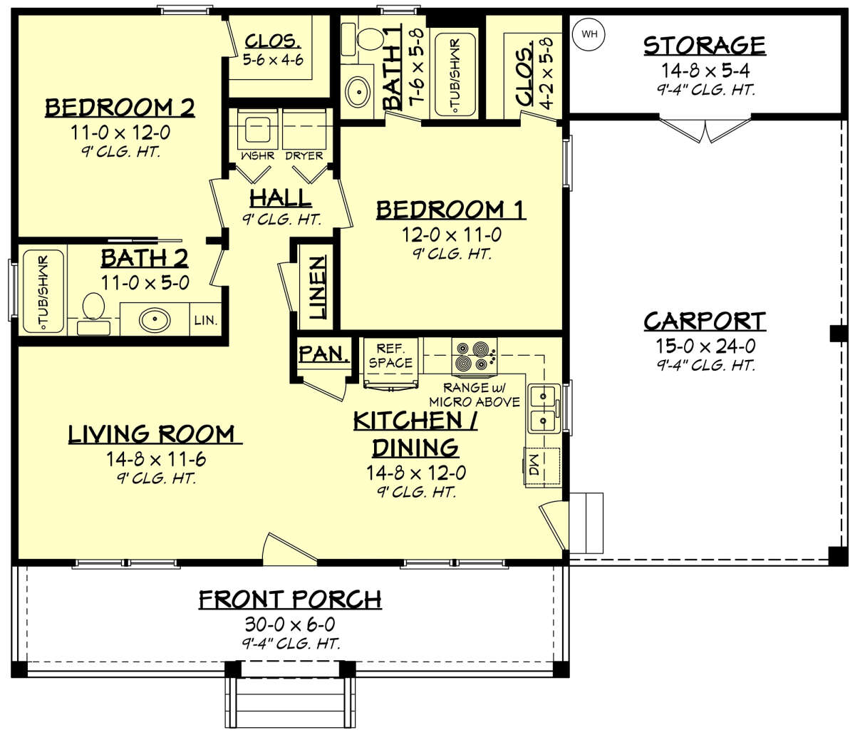 Cabin Plan: 900 Square Feet, 2 Bedrooms, 2 Bathrooms - 041-00025