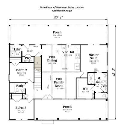 Main Floor w/ Basement Stairs Location for House Plan #009-00466