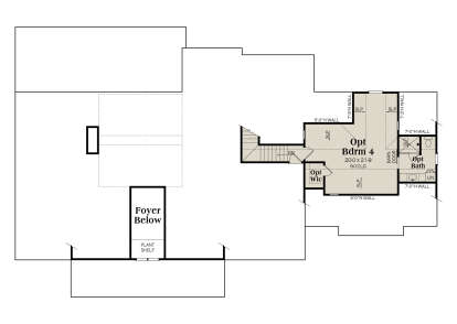 Optional second level with 1 bedroom, bath, WIC, and open-to-below foyer area. House Plan # 009-00467 Optional Second Floor Floor Plan Drawing by America's Best House Plans, Inc.