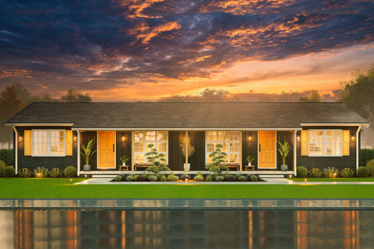 House Plan House Plan #34171 Front Elevation at Dusk
