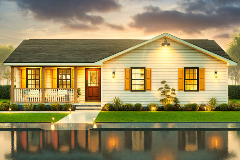 House Plan House Plan #34172 Front Elevation at Dusk