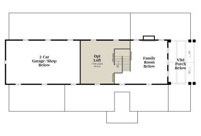 Optional loft level with open rail, stairs, and views to family room and garage below. House Plan # 009-00468 Optional Loft Floor Plan Drawing by America's Best House Plans, Inc.
