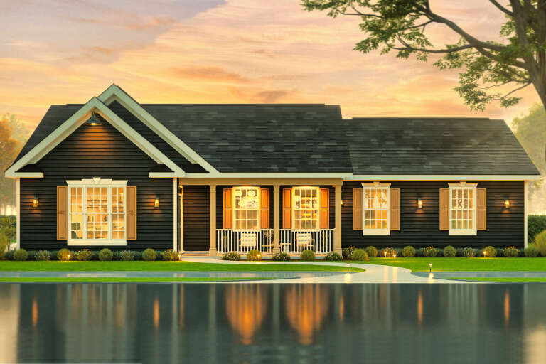 House Plan House Plan #34247 Front Elevation at Dusk