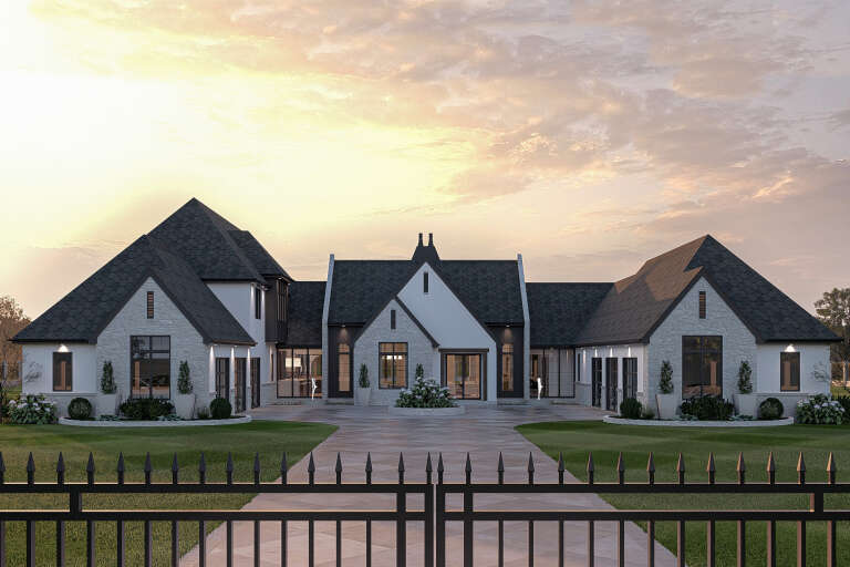 House Plan House Plan #34249 Front Elevation at Dusk