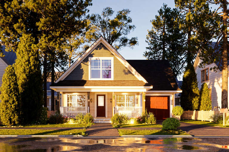 House Plan House Plan #34268 Front Elevation at Dusk