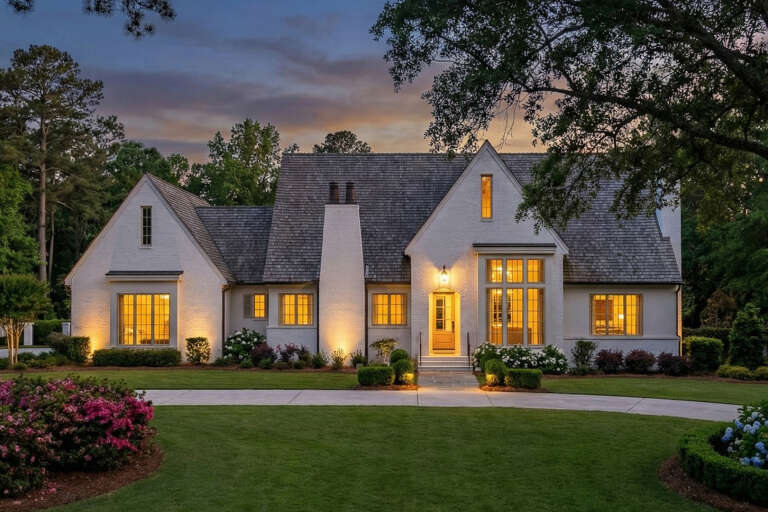 House Plan House Plan #34296 Front Elevation at Dusk