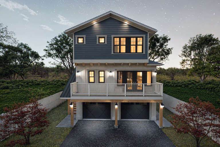 House Plan House Plan #34300 Front Elevation at Dusk