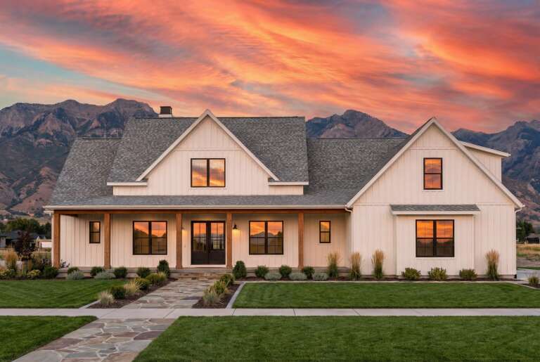 House Plan House Plan #34319 Front Elevation at Dusk