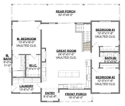 Main Floor w/ Basement Stairs Location for House Plan #1462-00216