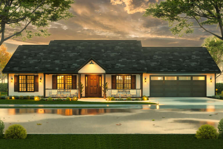 House Plan House Plan #34346 Front Elevation at Dusk