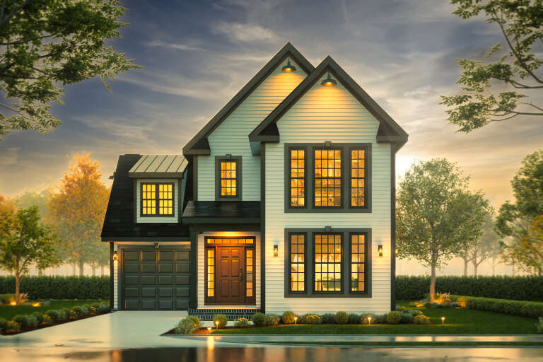 House Plan House Plan #34347 Front Elevation at Dusk