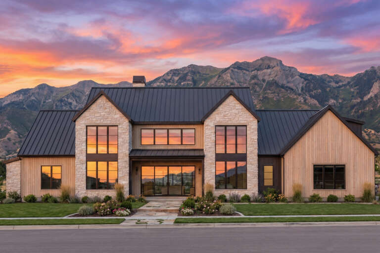 House Plan House Plan #34353 Front Elevation at Dusk