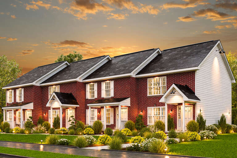 Traditional Fourplex Plan - 1,191 Square Feet, 2 Bedrooms, 2.5 ...
