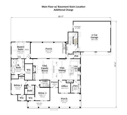 Main Floor w/ Basement Stairs Location for House Plan #009-00471