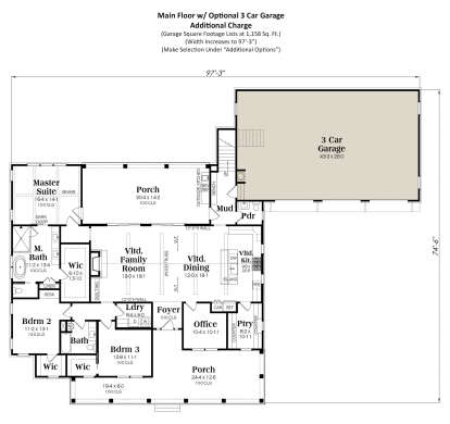 Main Floor w/ Optional 3 Car Garage for House Plan #009-00471