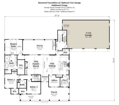 Basement Foundation w/ Optional 3 Car Garage for House Plan #009-00471