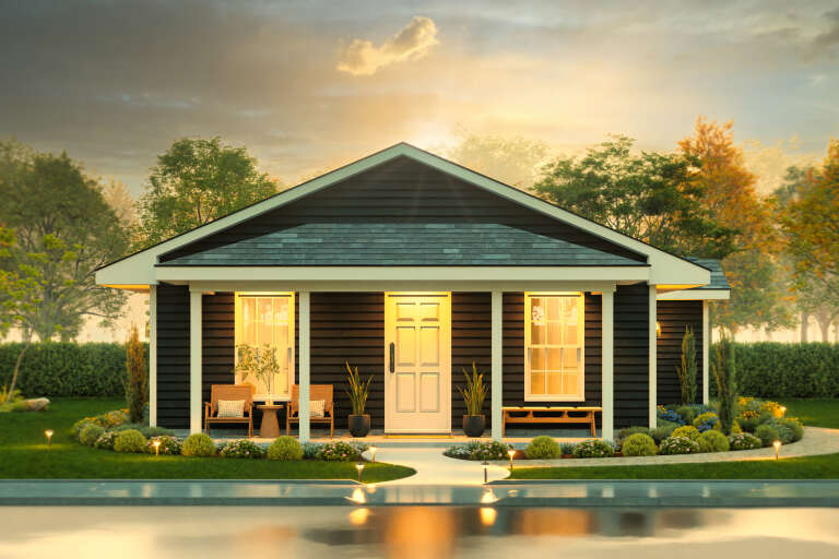 House Plan House Plan #34392 Front Elevation at Dusk
